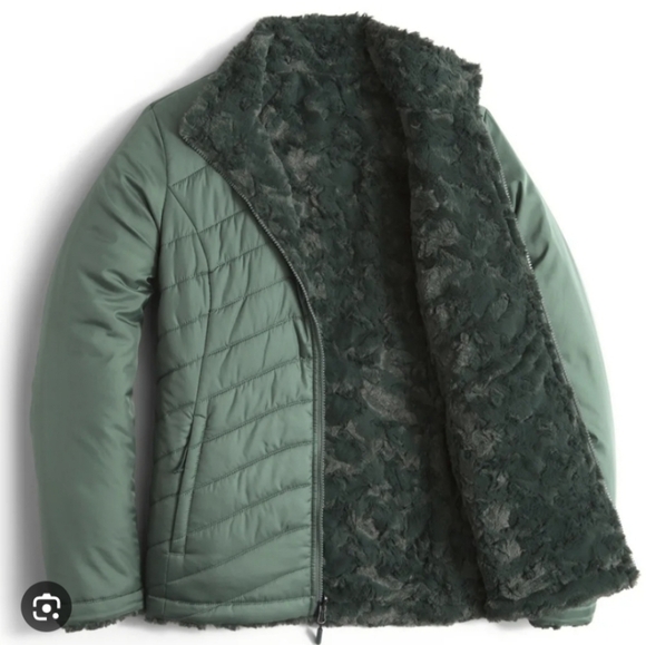 LIKE NEW The North Face Women's Puffer Jacket Dark Green XS Reversible Faux Fur - Picture 4 of 9